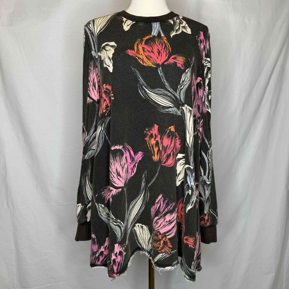 Free People Oh Whata Tunic Top Floral Bohemian Crewneck Oversize All Over Print - Picture 2 of 12